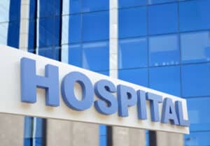 A close-up shot of a hospital sign